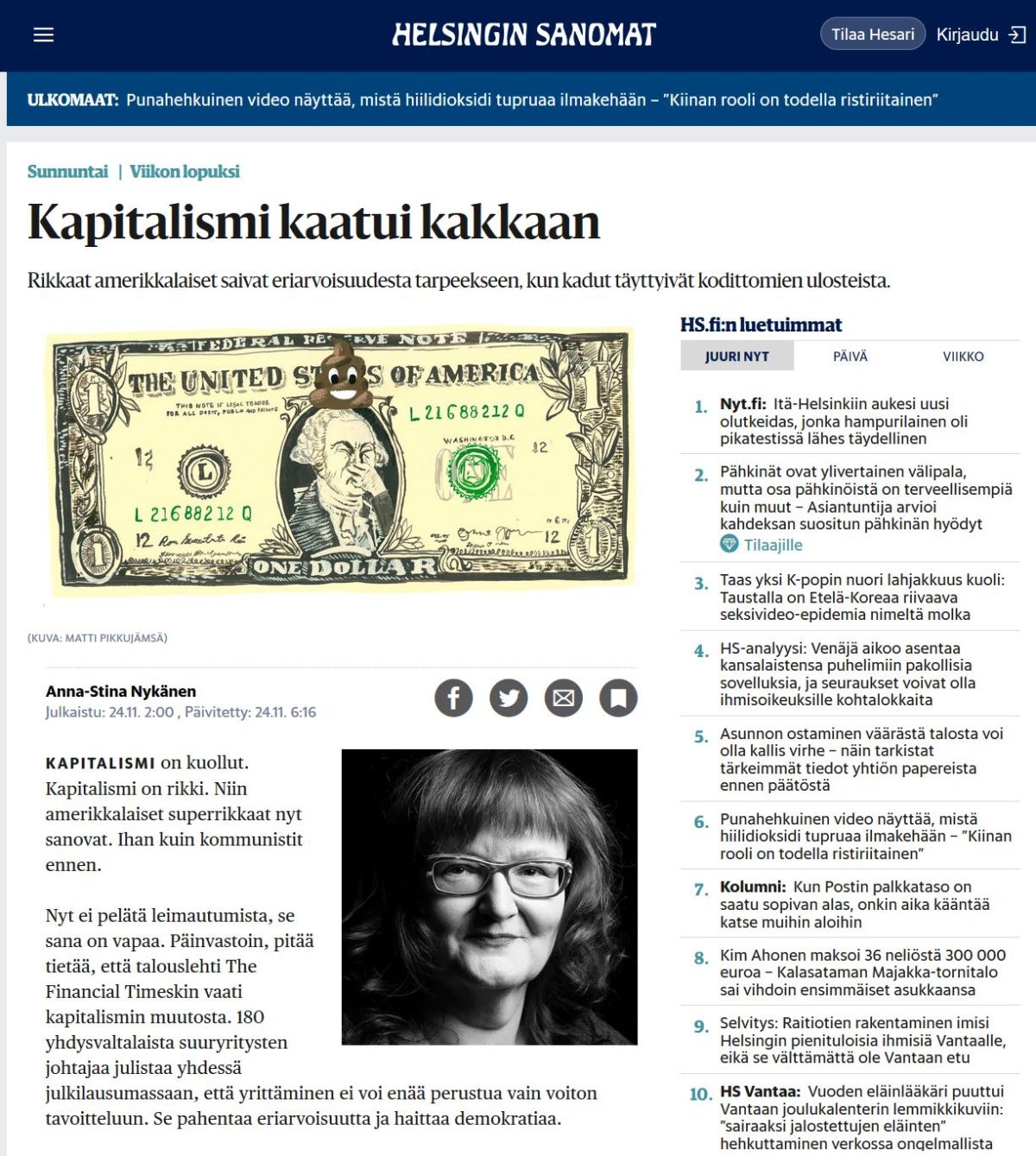 Helsingin Sanomat, kakka ja kapitalismi