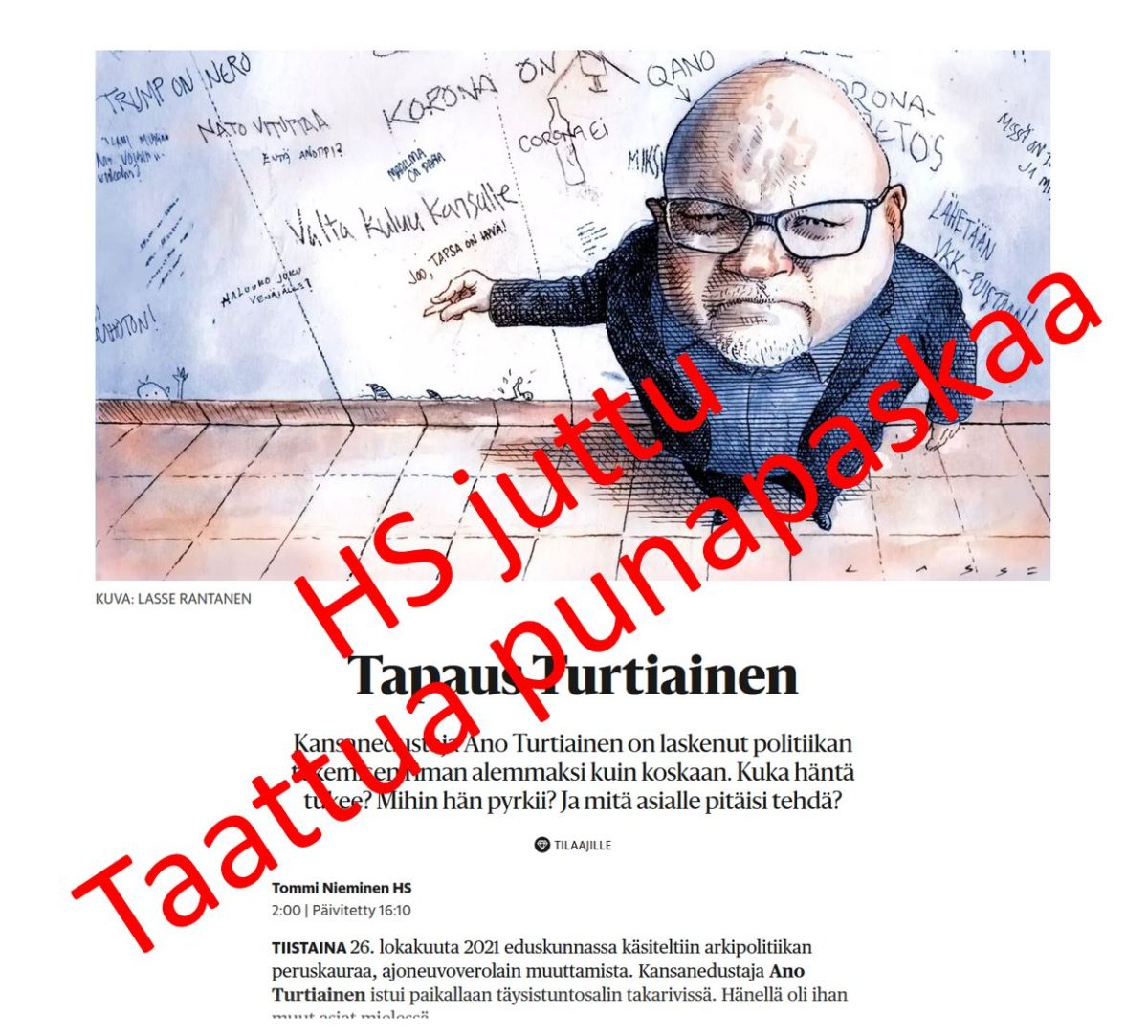 Helsingin Sanomien parjauskirjoitus VKK:sta ja Ano Turtiaisesta – Jutun analyysi
